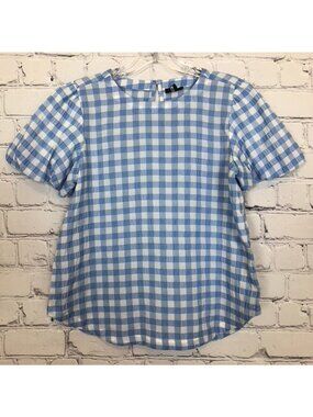 Ann Taylor Blue White Gingham Blouse Petite Size XSP
